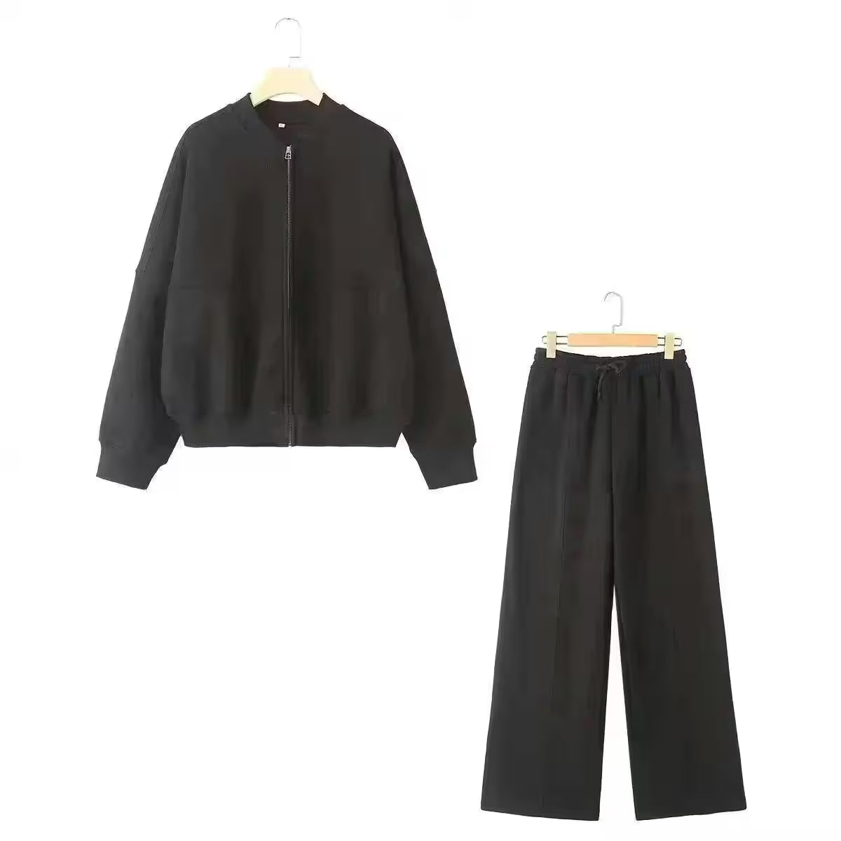 2-piece Retro Solid Color Zipper Bomber Jacket - Additional View 18