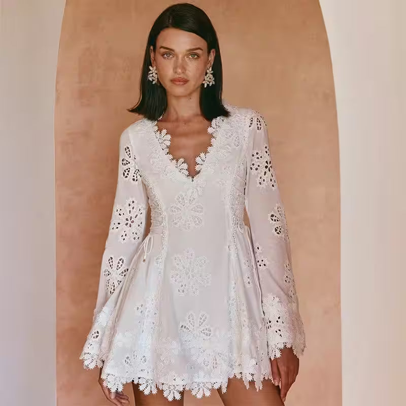Lace-Trimmed Mini Dress for Confident Women - Women's Fashion - View 7