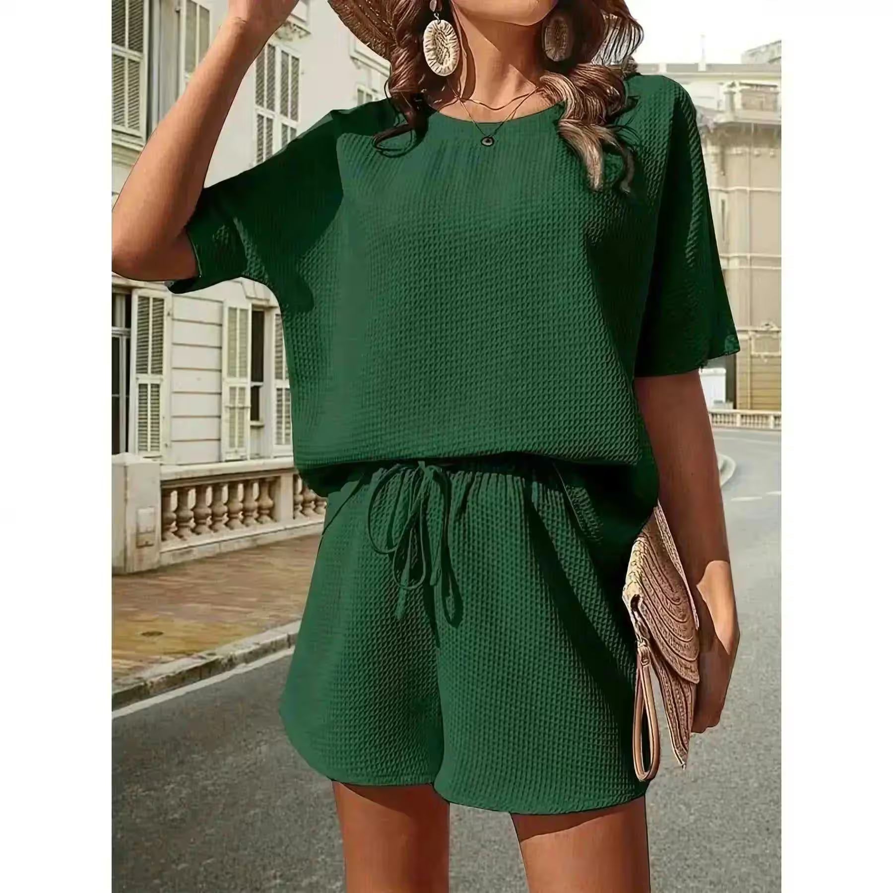 2 Piece Sets Outfit Solid Color Casual Loose Short - Additional View 26