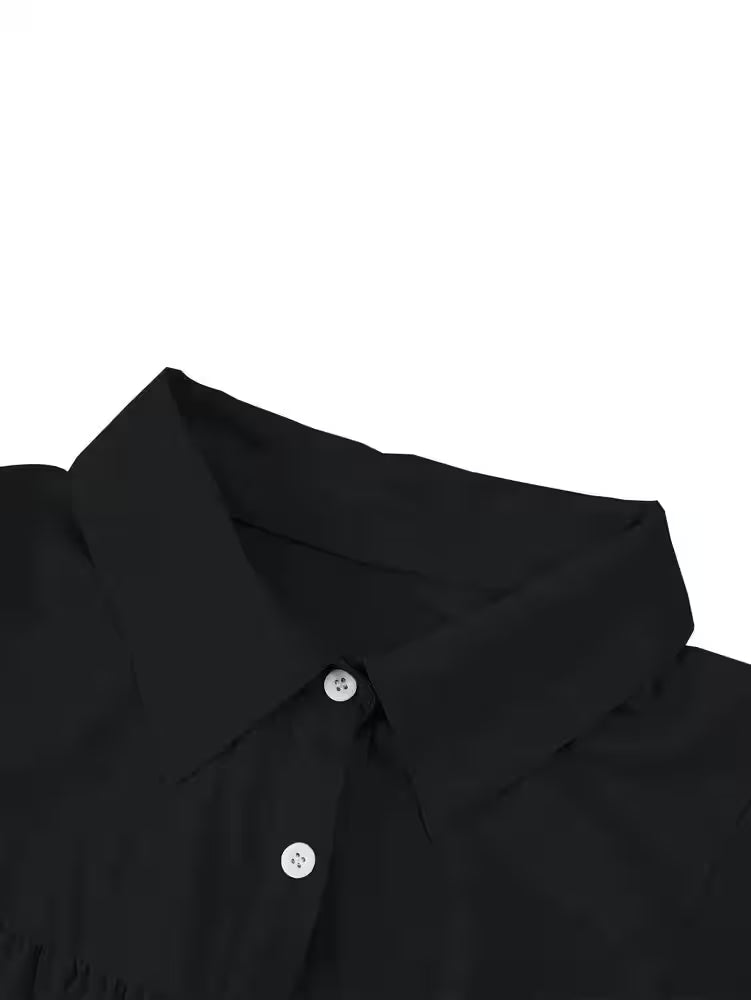 Plus Size Front Open Button Lantern Sleeve Casual - Additional View 2