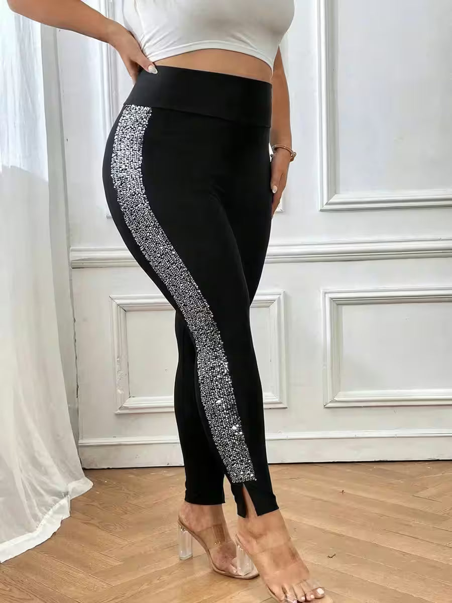 Plus-size Elegant Solid Color Stretch Leggings - Additional View 4