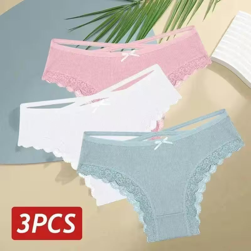 3PCS/Set Cotton Panties Sexy Low Rise Lace Brazilian - Additional View 26