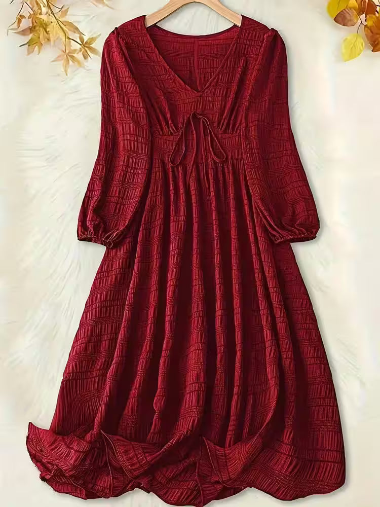 Plus Size Casual Dress with Textured Lantern Sleeves - Additional View 9
