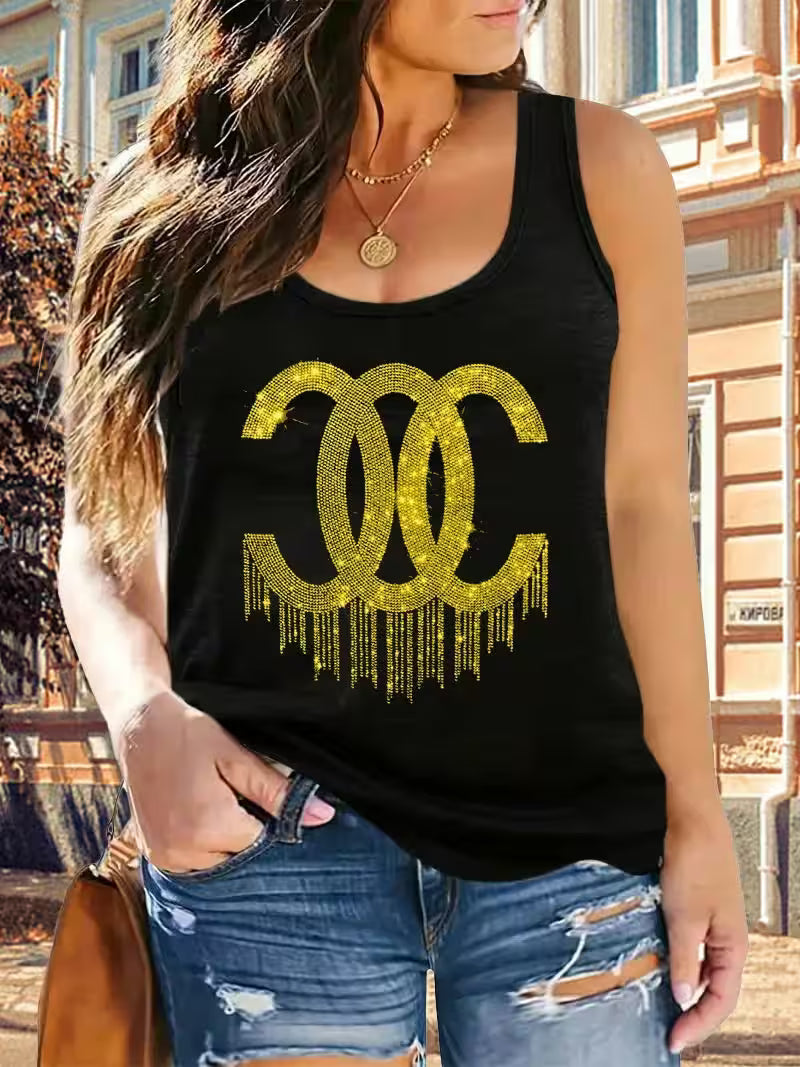 L-5XL Oversize Tank Tops Sequins Sleeveless Loose - Additional View 4