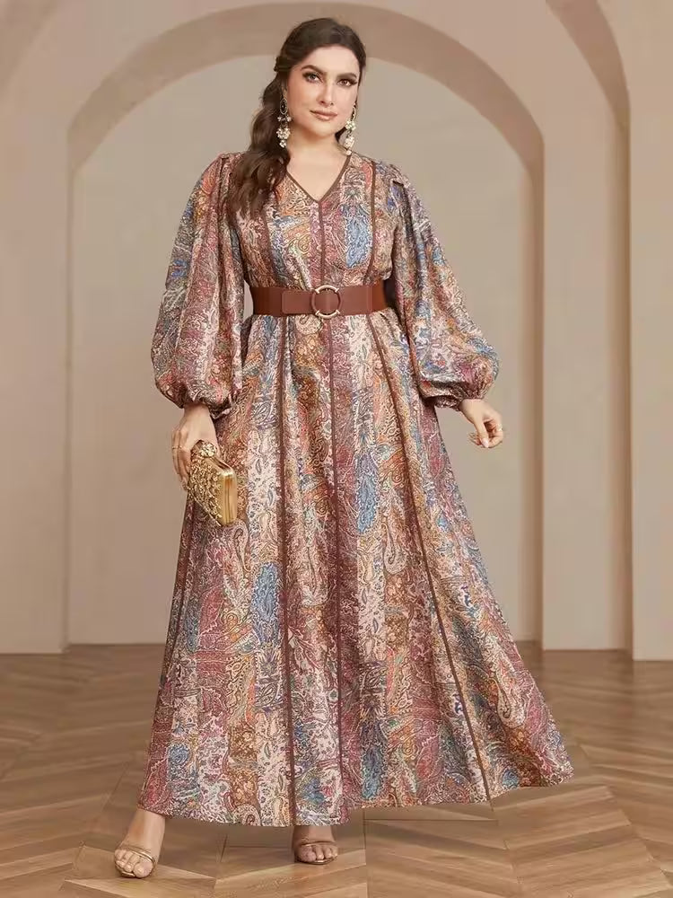 Dresses - Plus Size Maxi Dresses Luxury  V-neck Print for Women
