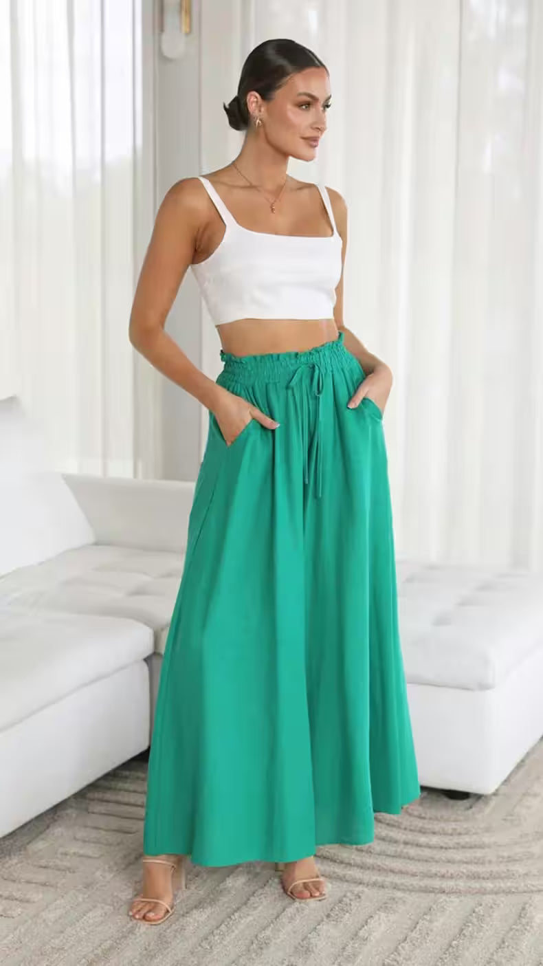 Wde  Leg Pants With Elastic Waistband - Additional View 3
