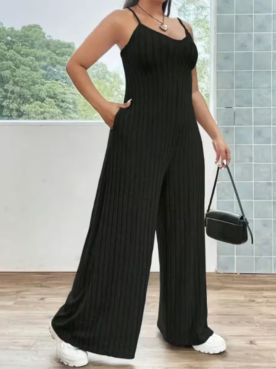 Rings - Plus Size Jumpsuitew Pit Strip Solid Colour  Sexy