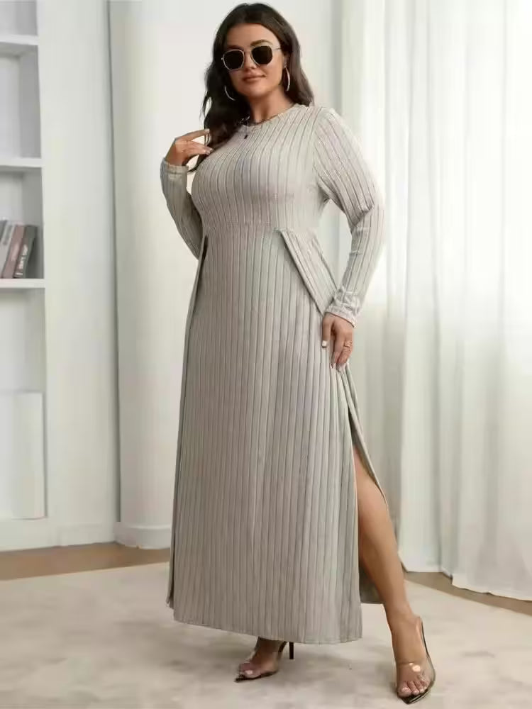 Plus Size Knitted Long Dress Patchwork - Additional View 3