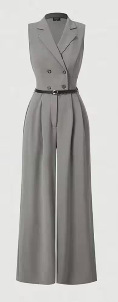Jumpsuits Sleeveless Solid Color Lapel - Additional View 4