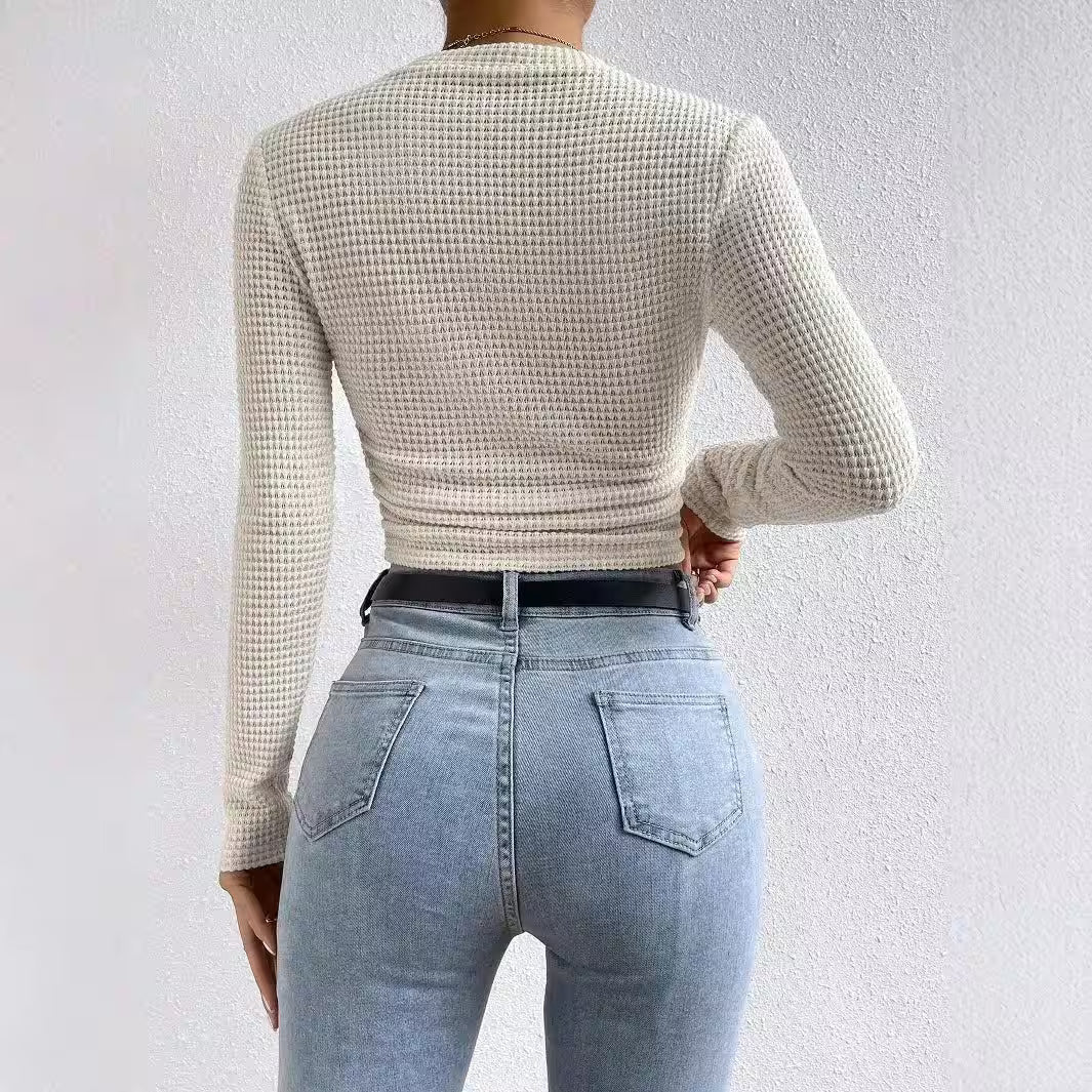T-shirt Long-sleeved Sexy Slim Round Neck Top - Additional View 6