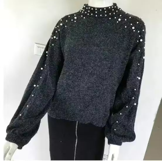 Sweater Knitted Neck Short Pullover Long Sleeves - Women's Fashion - View 7