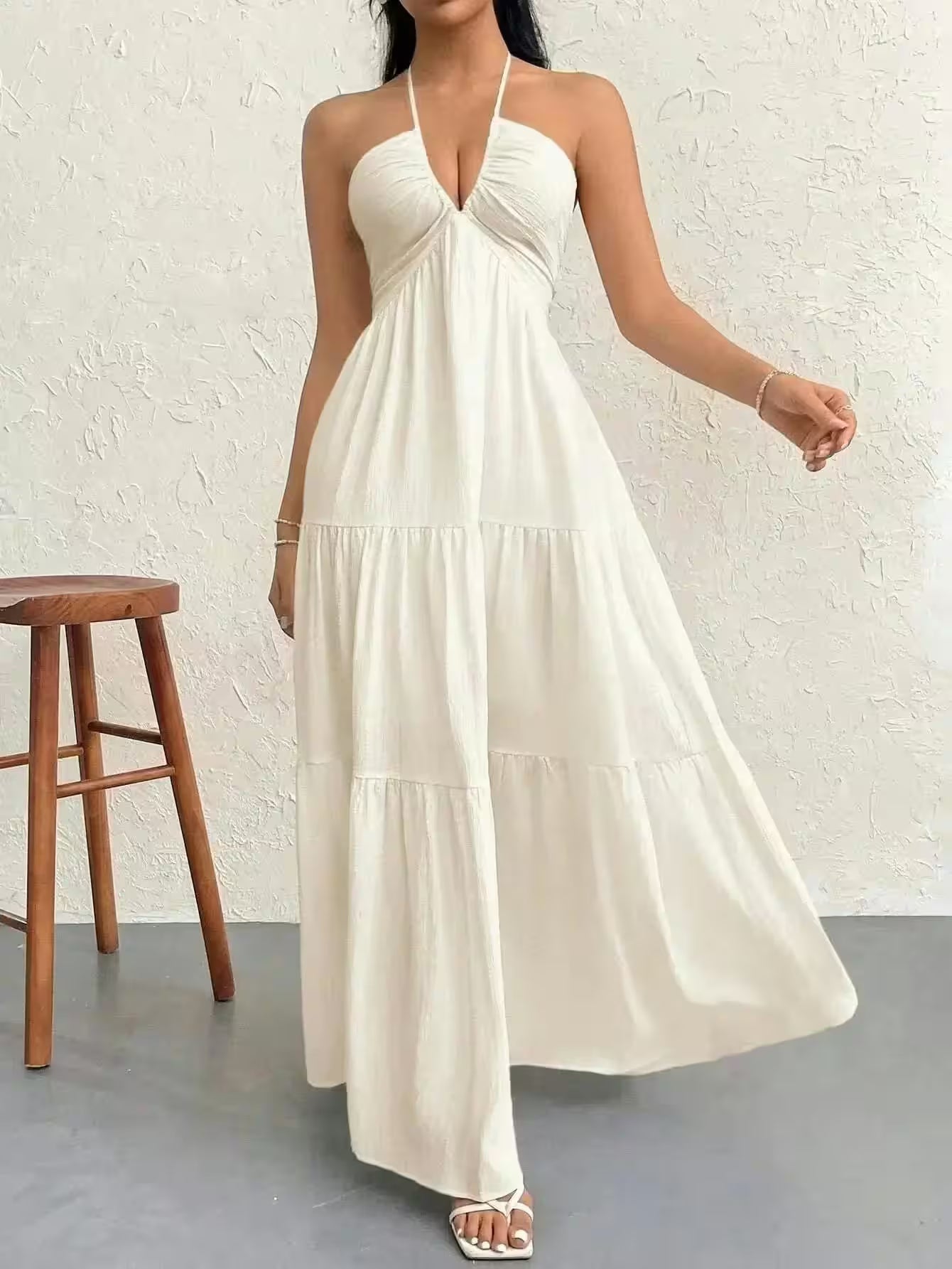 Boho Chiffon Halter Maxi Dress - Women's Fashion - View 5