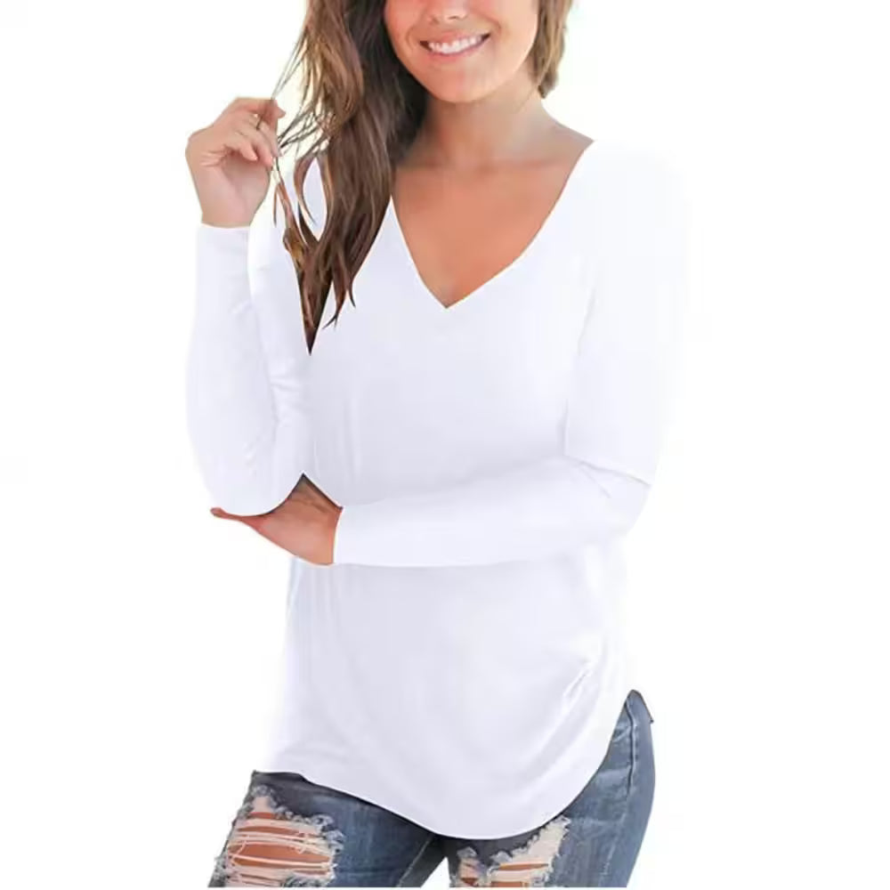 The New V-collar Long-Sleeved T-shirt - Women's Fashion - View 5