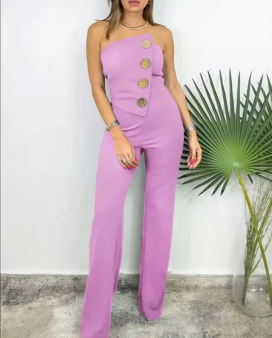 Sexy Asymmetrical Bandeau Strapless Jumpsuits - Additional View 11