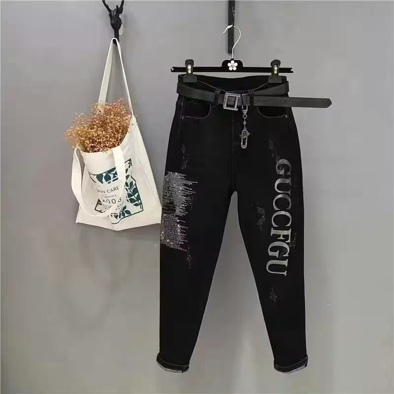 Jeans Streetwear Diamonds High Waisted Casual - Additional View 5