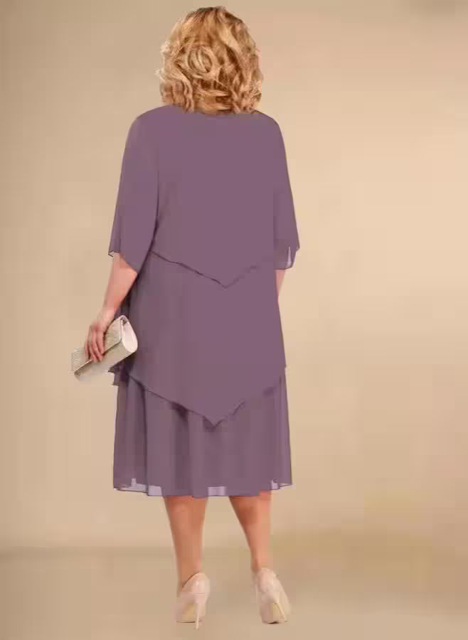 Plus Size Elegant Chiffon Dress Irregular - Additional View 2