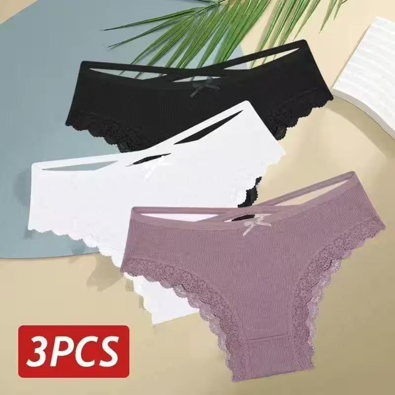 3PCS/Set Cotton Panties Sexy Low Rise Lace Brazilian - Additional View 36
