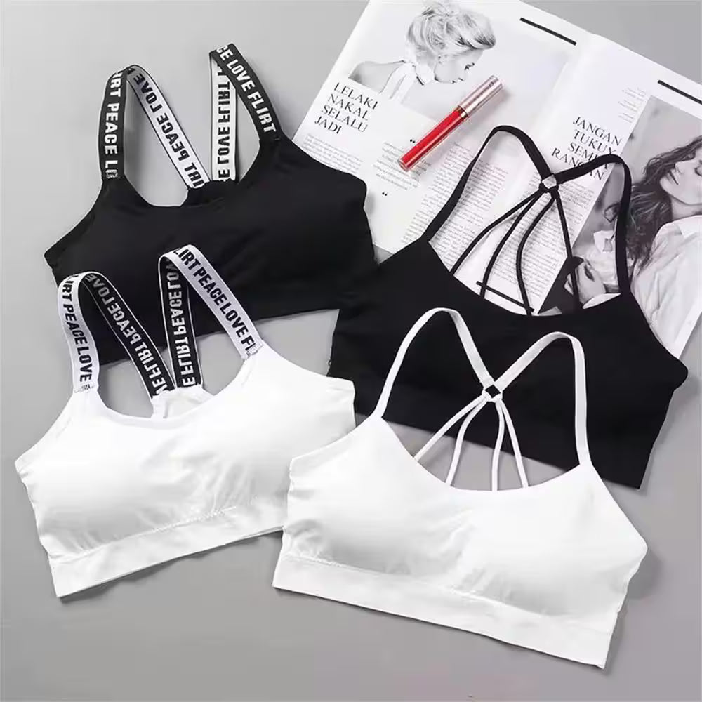 Bras - Integrated with cushion back heart strap wrap chest fitness yoga