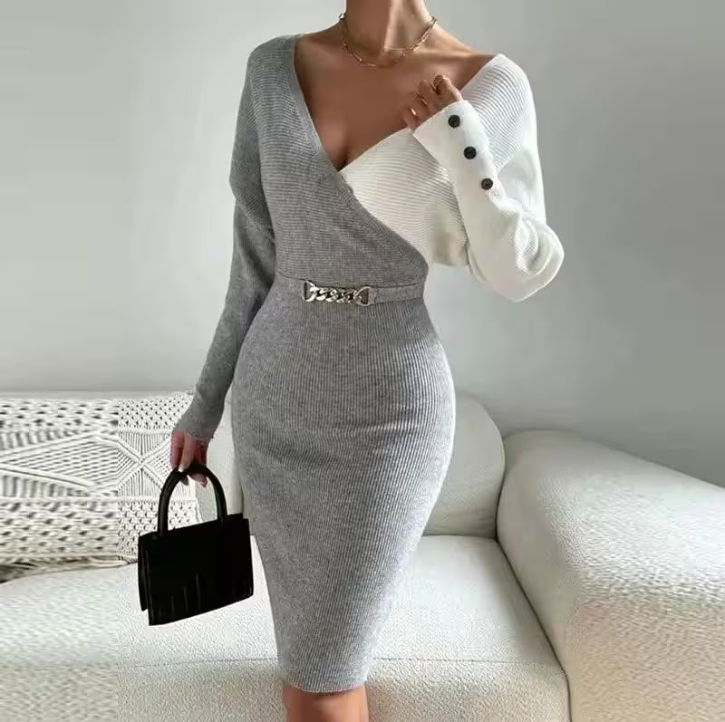 V-neck Splice Fashion Slim Fit Sexy Dress - Additional View 4