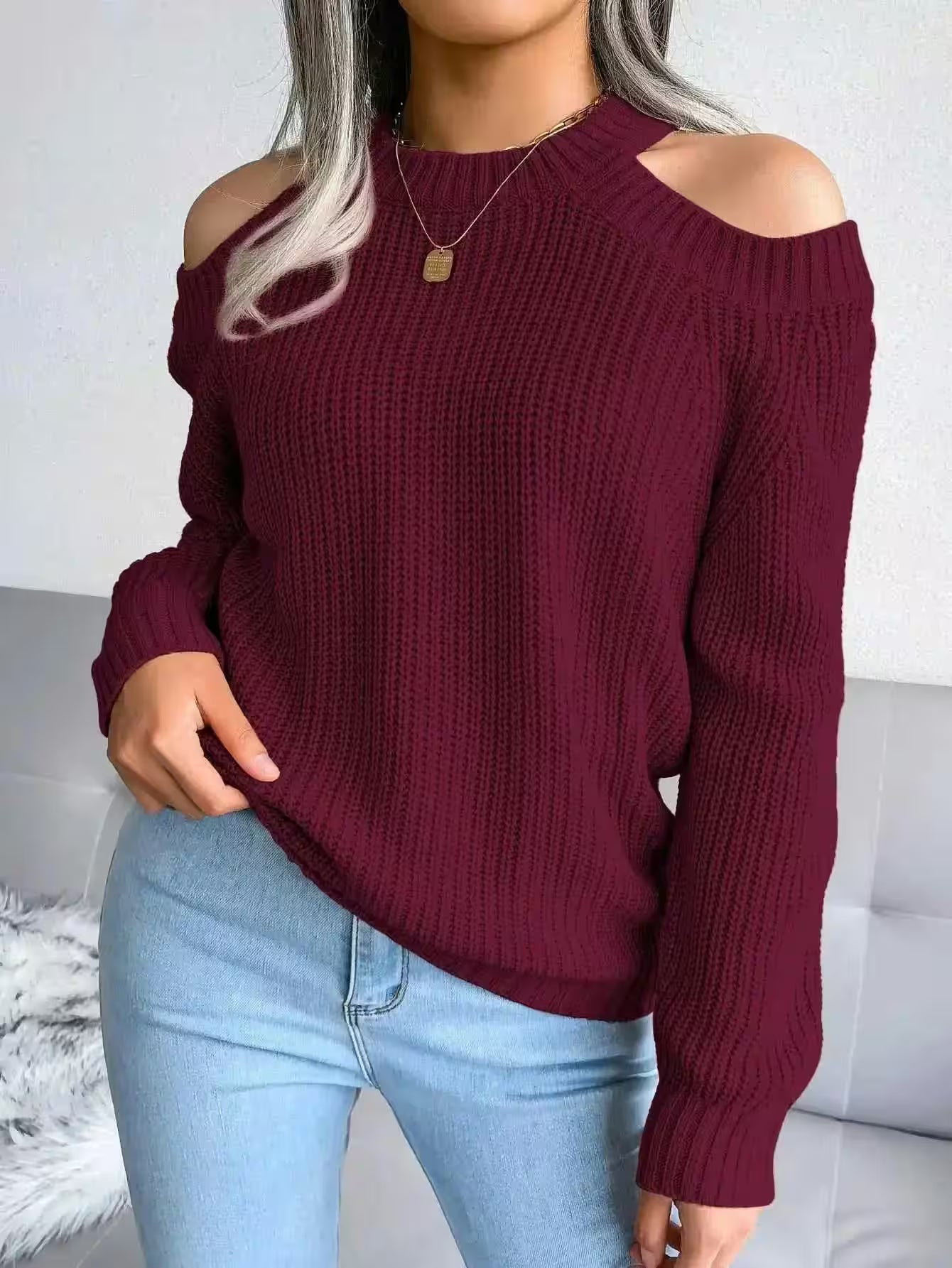 Casual Long Sleeve Knitted Pullover - Women's Fashion - View 14