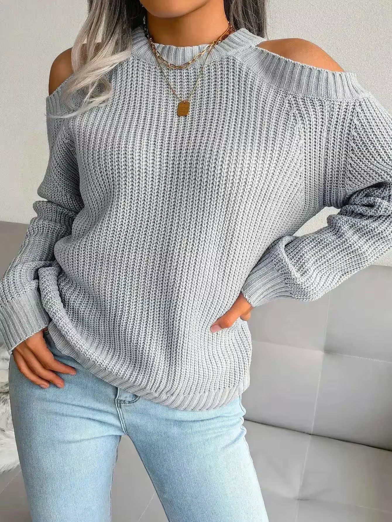 Casual Long Sleeve Knitted Pullover - Women's Fashion - View 7