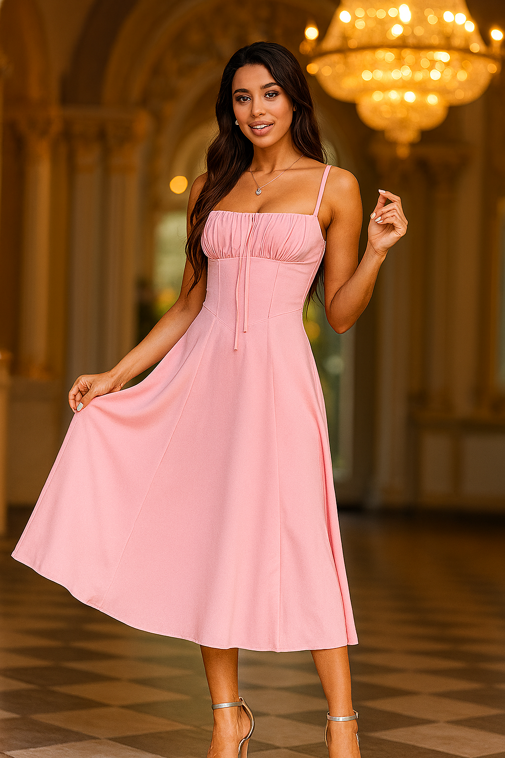 Sleeveless Summer Long Dress – Corset Bandage Style, Padded Bust - Women's Fashion - View 14