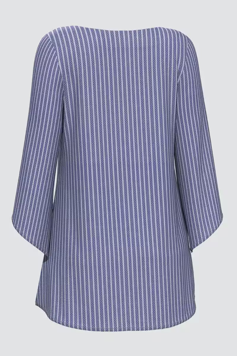 Plus Size Casual Striped Print V Neck Asymmetric - Additional View 6
