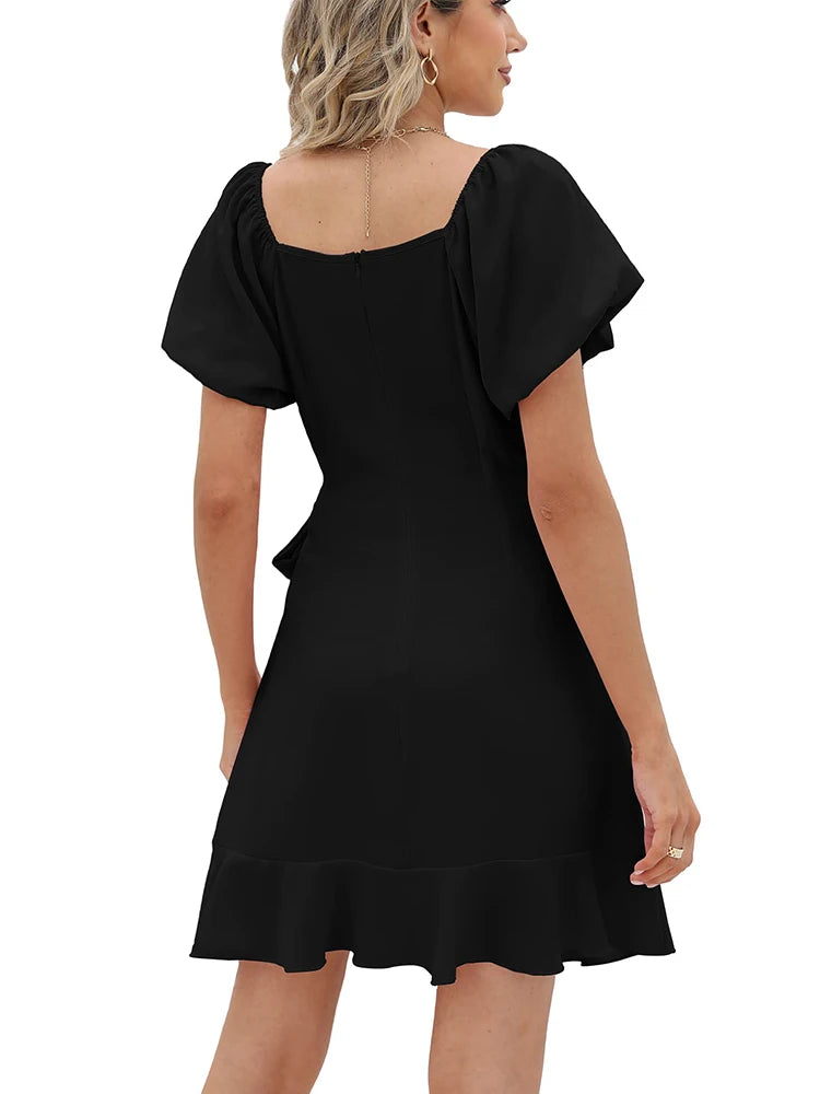 Women's Chiffon Ruffle Dress V-Neck Casual Printed Bandage