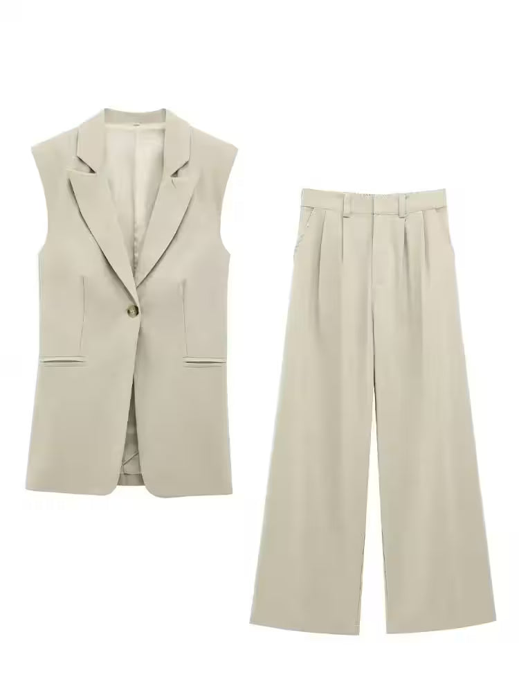 Pocket Zipper Slim Wide Leg Pant 2 Piece Set - Additional View 6