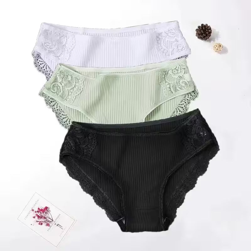 Floral Lace Cotton Panties Underwear Comfortable Lingerie 3PCS/Set - Additional View 14