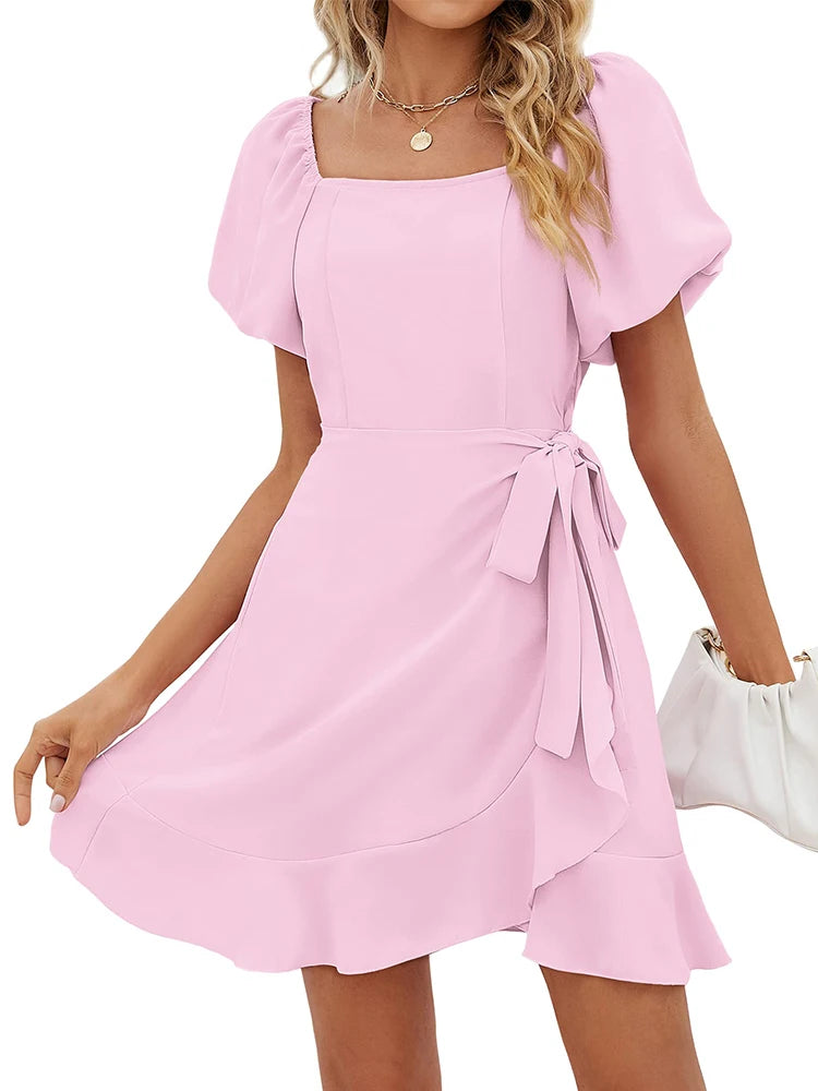 Women's Chiffon Ruffle Dress V-Neck Casual Printed Bandage