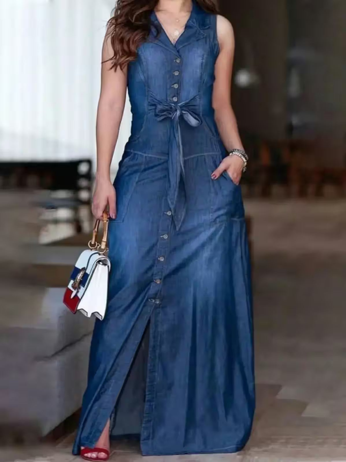 Dresses - Dress Plus Size Flat Neck Wash Denim