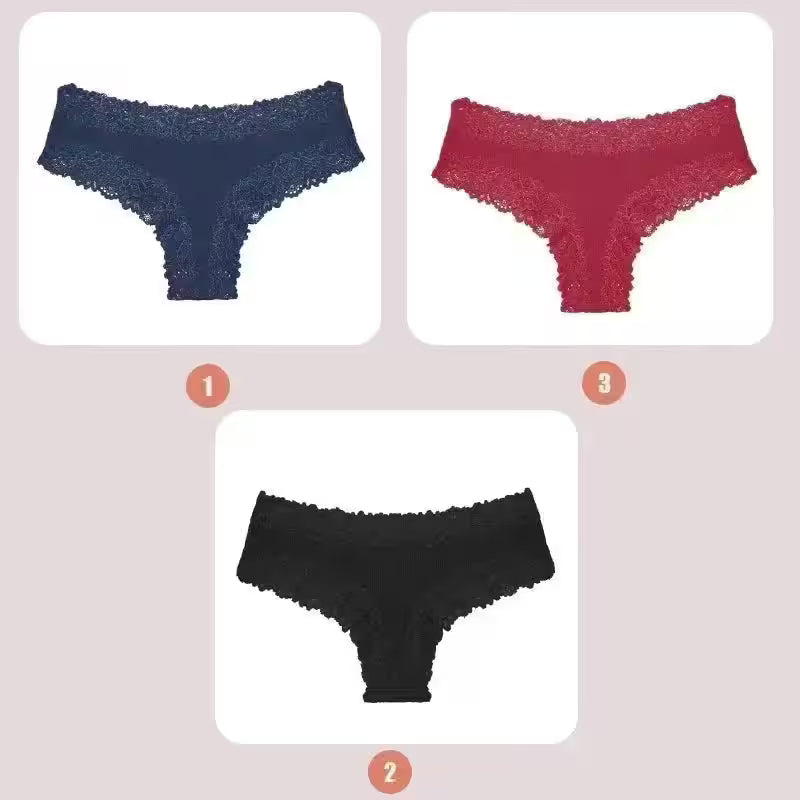 3PCS Lace Seamless Cotton Panties Ribbed Brazilian - Additional View 87