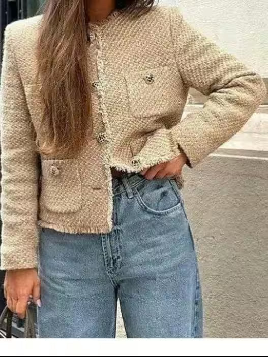 Chic Female Tweed Basic Jacket Coat - Additional View 5