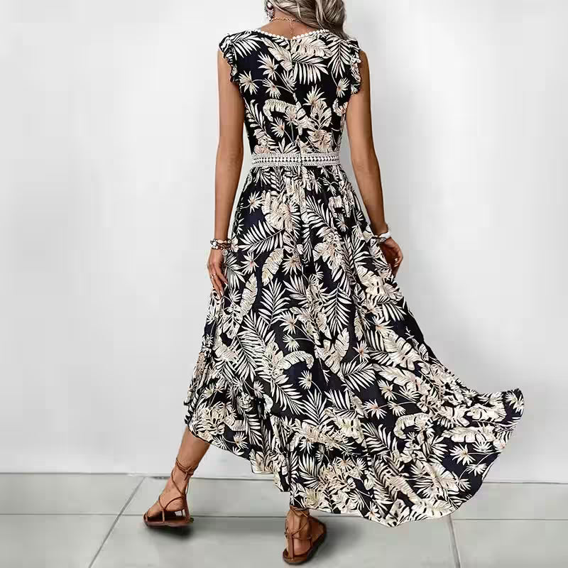 Lace Splicing Skirt V-neck Print Irregular Style - Additional View 4