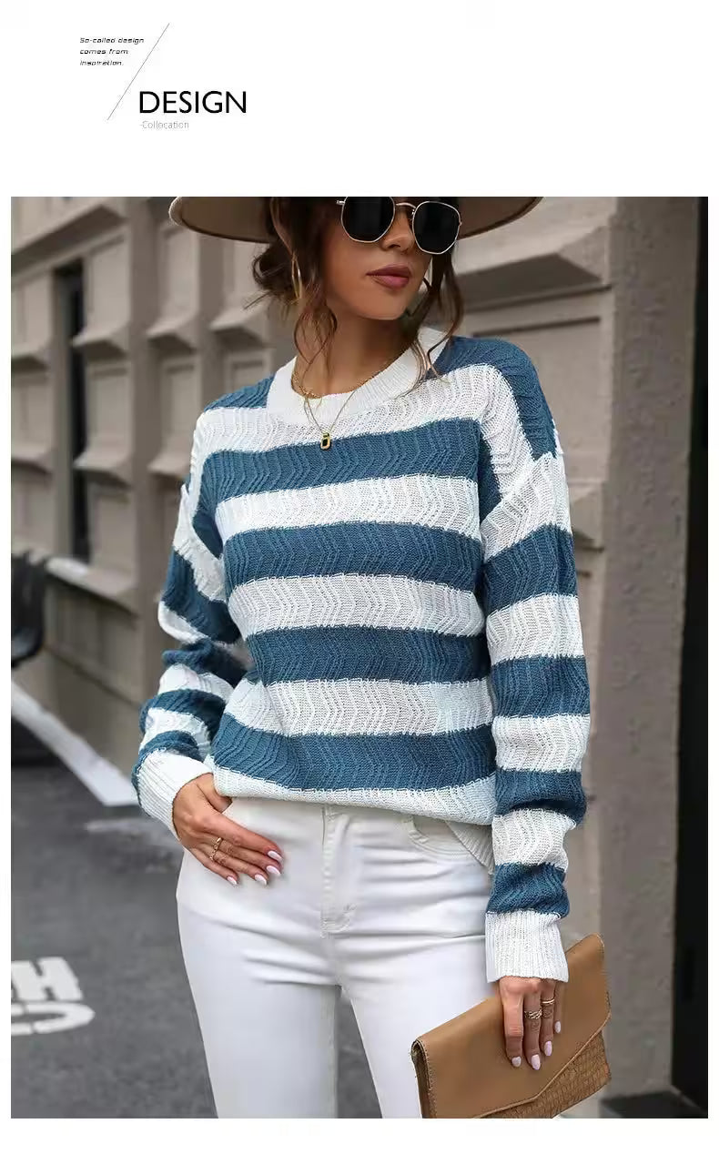 Popular Striped Knitted Sweater - Additional View 6