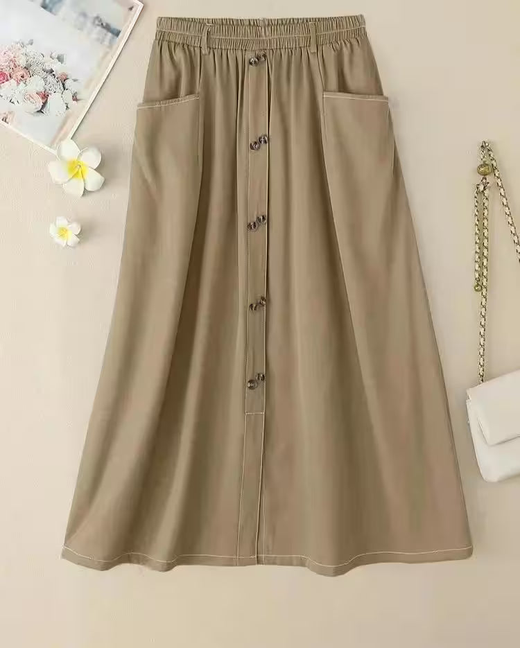 Casual Elastic Waist A-line Maxi Skirts - Additional View 4