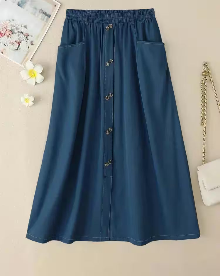 Casual Elastic Waist A-line Maxi Skirts - Additional View 10