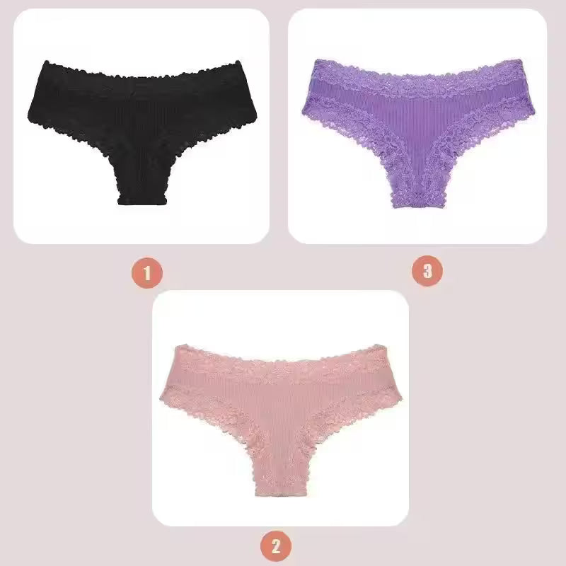 3PCS Lace Seamless Cotton Panties Ribbed Brazilian - Additional View 48