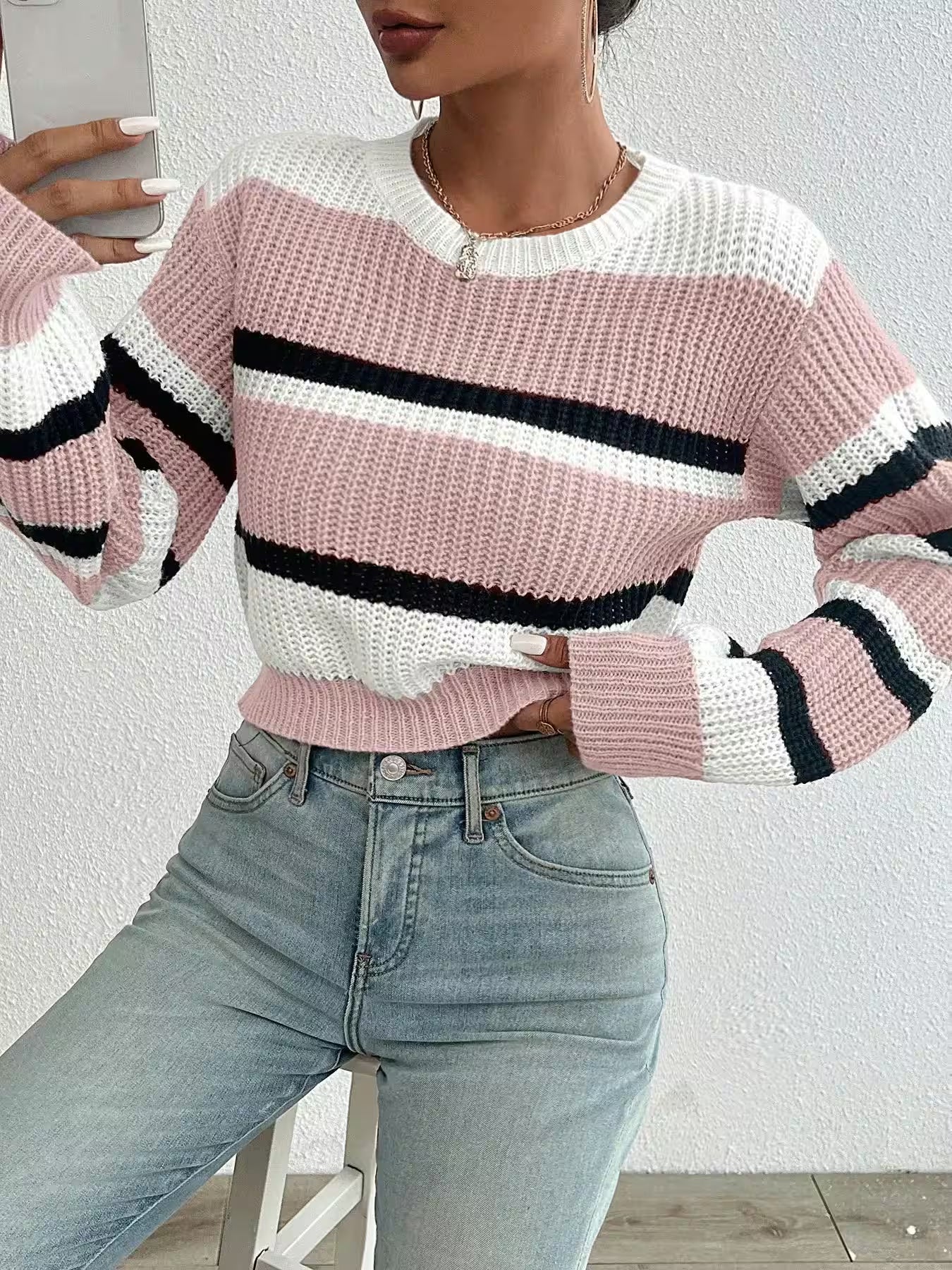 Sweater new acrylic loose drop shoulder round neck - Women's Fashion - View 7