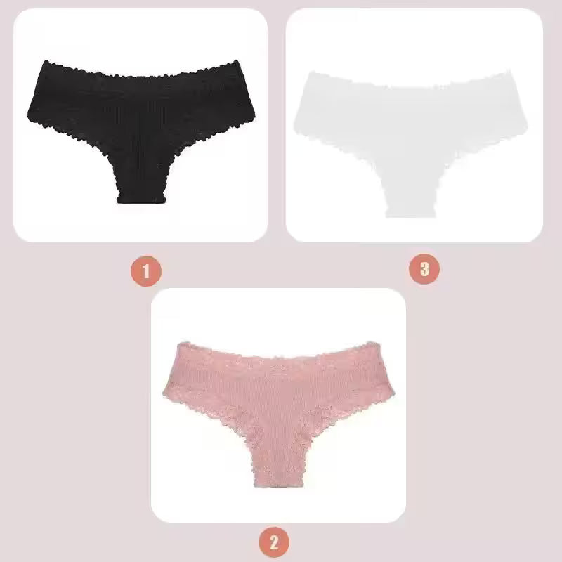 3PCS Lace Seamless Cotton Panties Ribbed Brazilian - Additional View 51