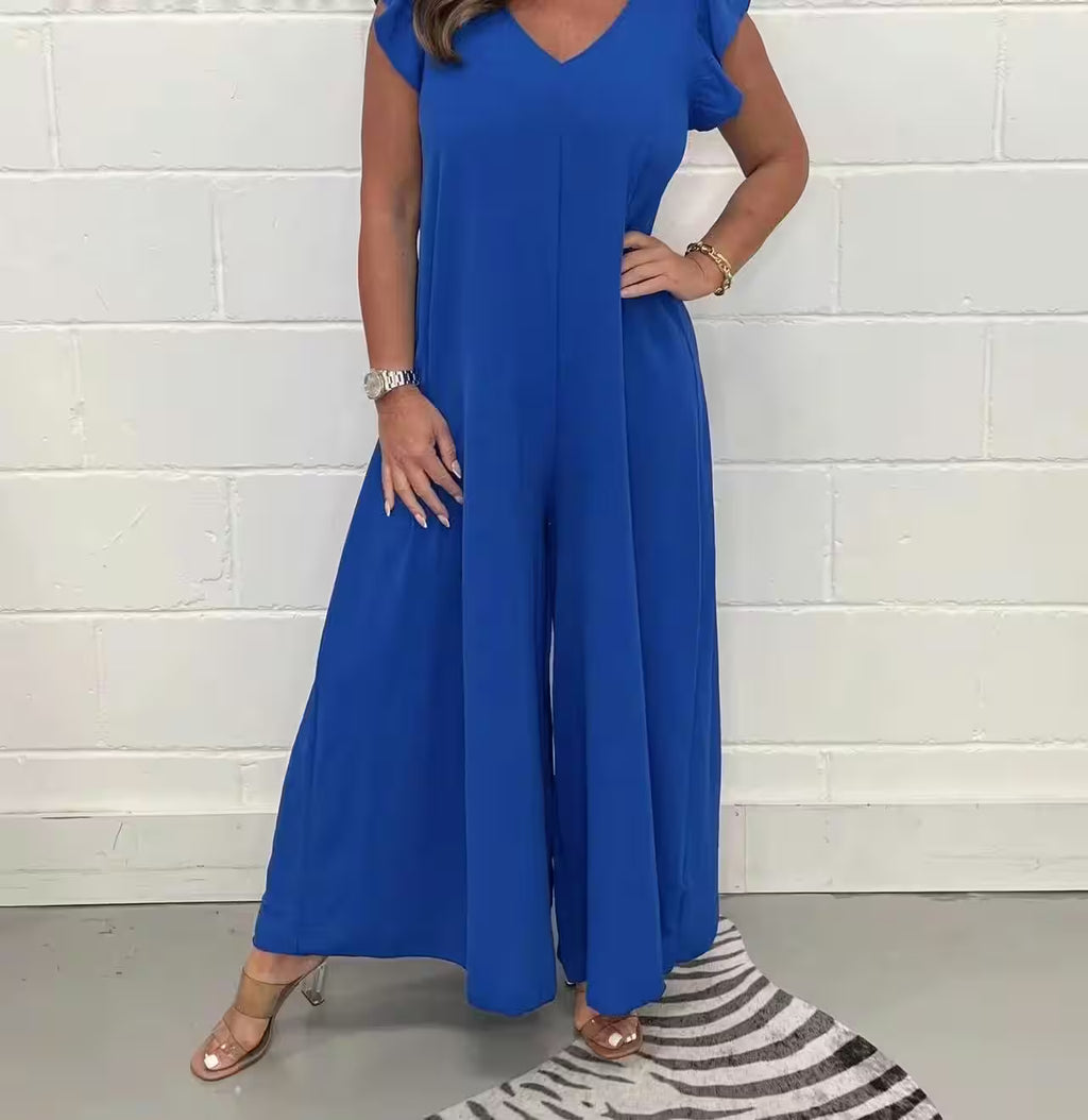 Ruffled Wide-leg Trousers Solid Casual Jumpsuit - Additional View 14