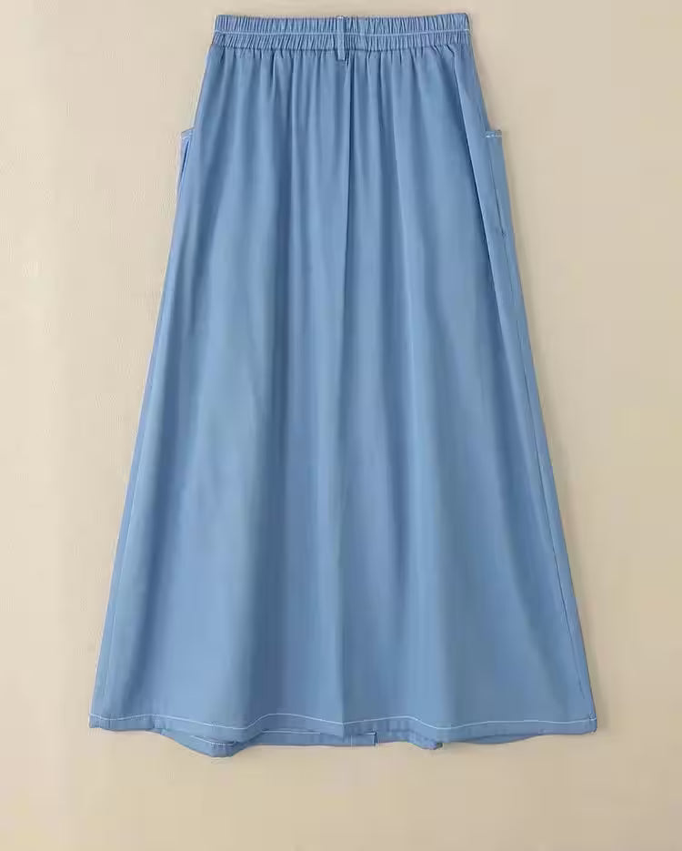Casual Elastic Waist A-line Maxi Skirts - Additional View 2