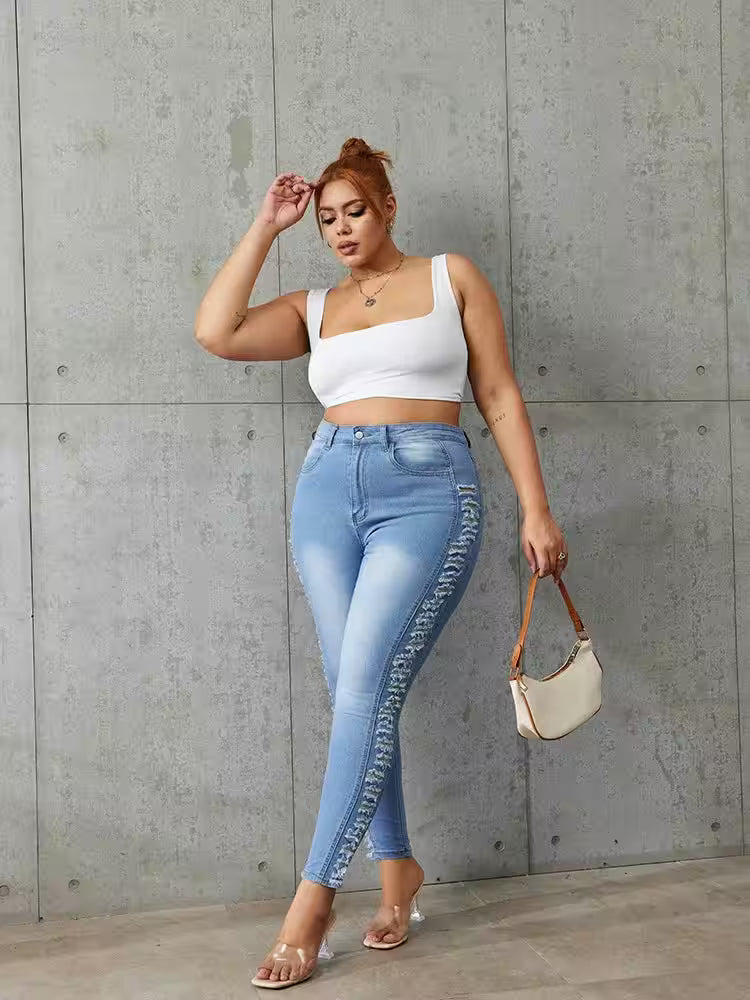Plus Size Denim Trousers Worn In All Seasons - Additional View 6