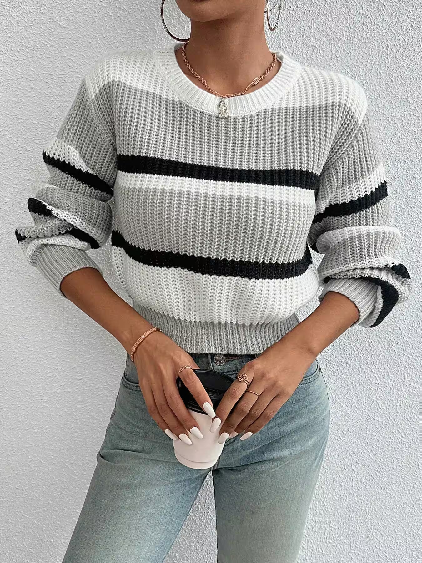 Sweater new acrylic loose drop shoulder round neck - Women's Fashion - View 3
