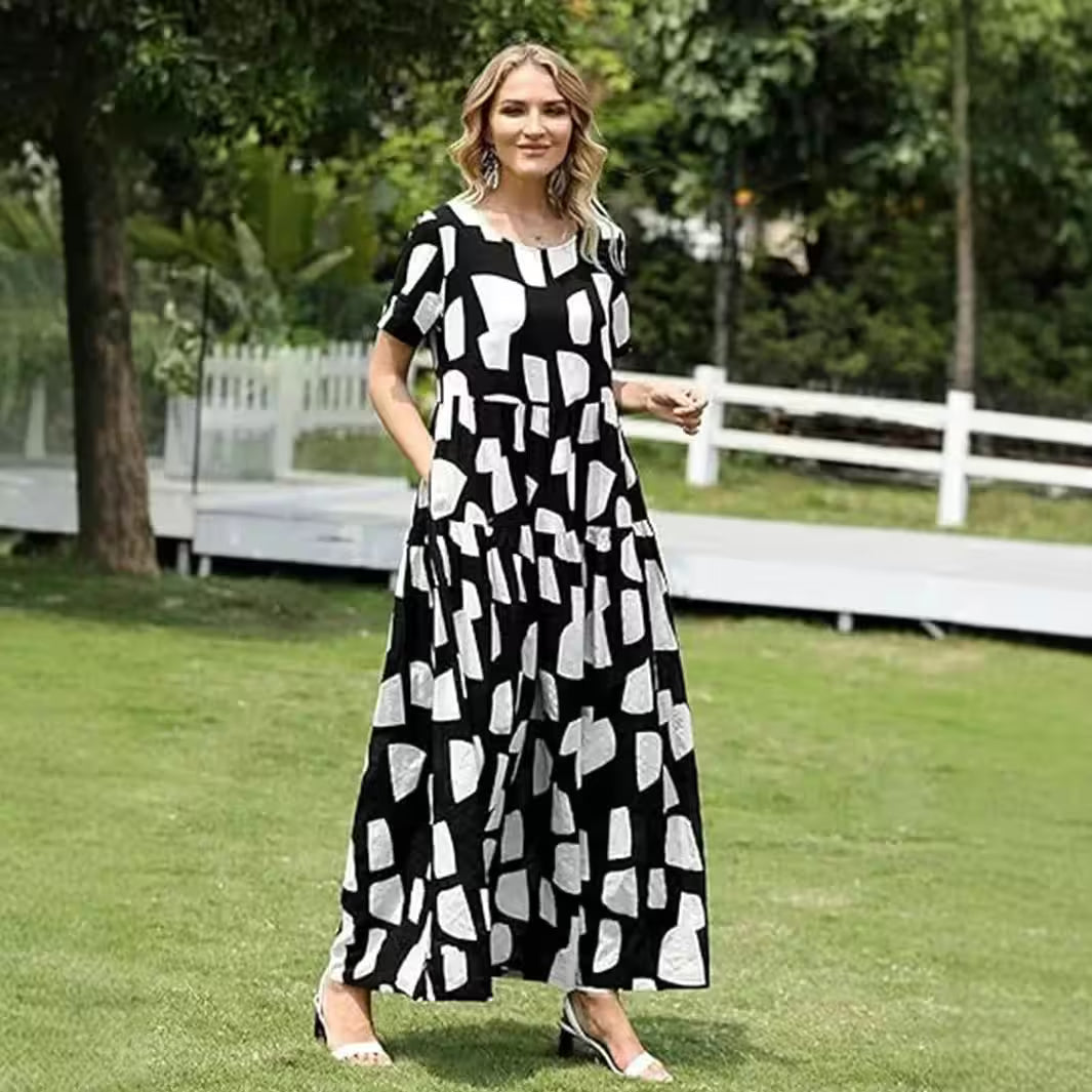 Dresses - Plus Size Spring Printing Loose-Fit Skirt
