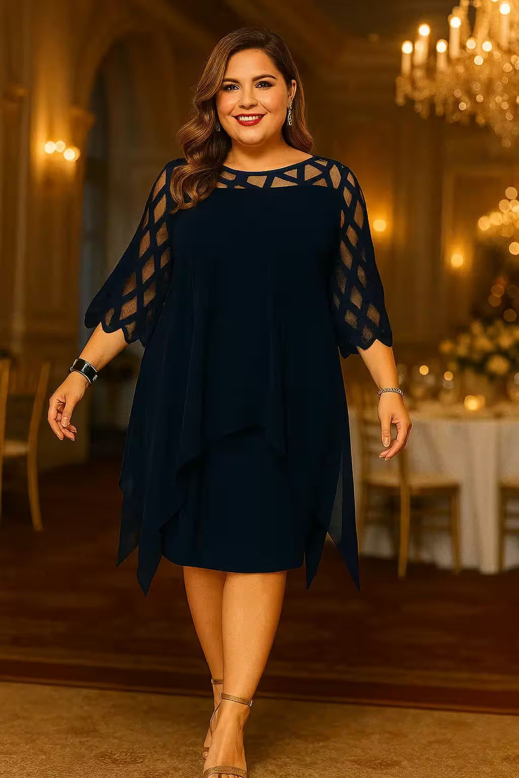 Plus Size Chiffon Dress Elegant Midi Party Dress - Women's Fashion - View 7