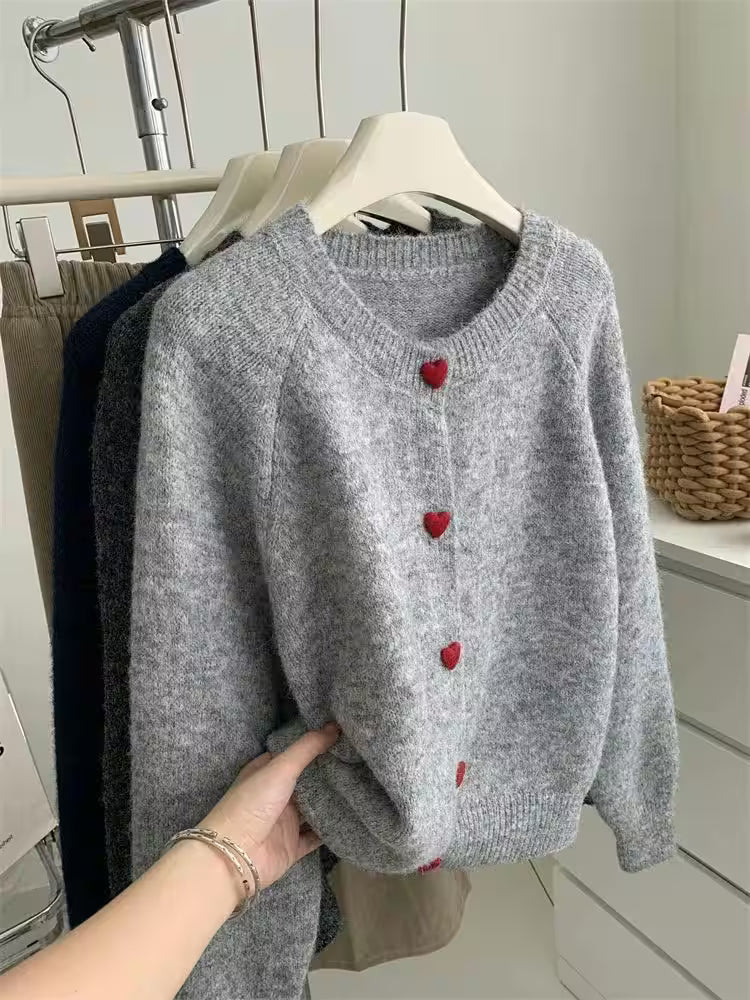 Deep Grey Wool Knitted Cardigan - Women's Fashion - View 5
