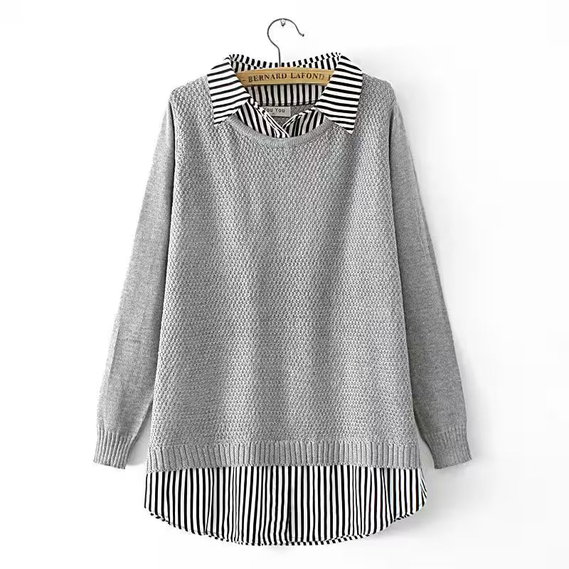 Plus Size Patchwork Striped Sweater Two Pieces - Additional View 6