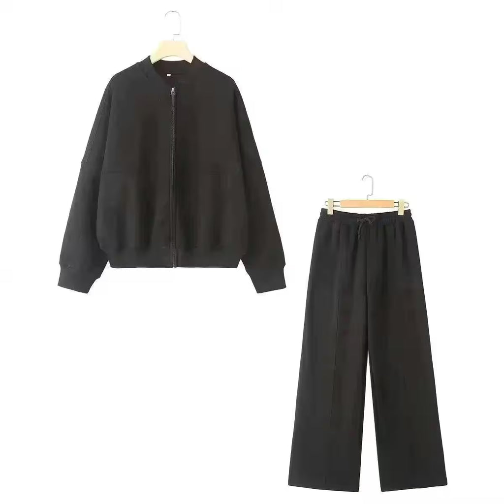 2-piece Retro Solid Color Zipper Bomber Jacket - Additional View 18